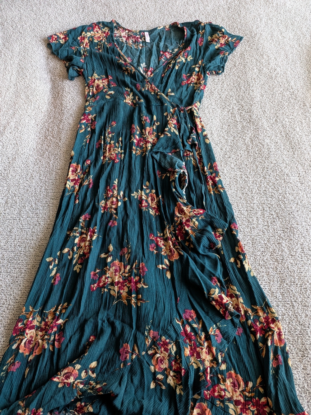 🌼B2G1 3/$20🌼 Xhiliration Deep Teal Floral Wrap Maxi Dress Size Medium NWOT